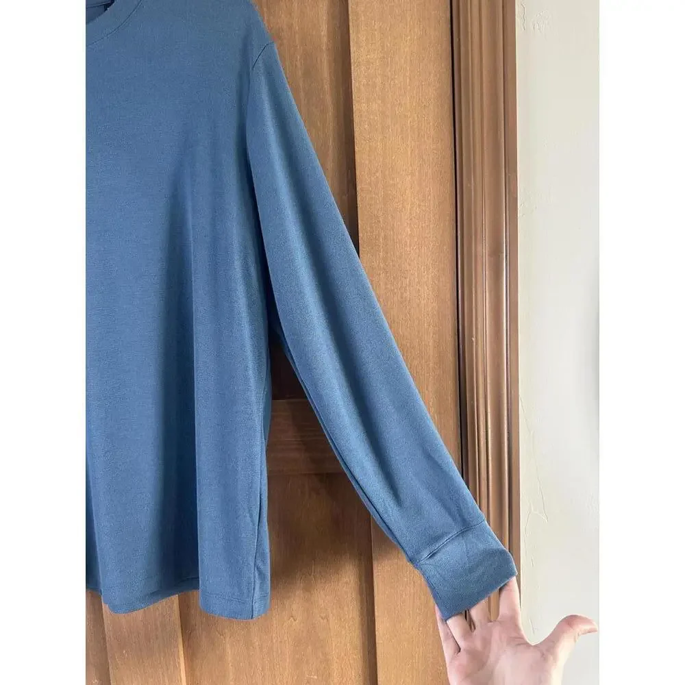 Theory Essential Long-Sleeve Tee in Anemone Modal Jersey Blue Lake Men’s Medium - Picture 4 of 12